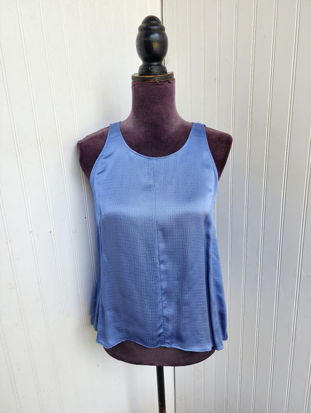 Forte Forte Italy Satin Textured Round neck Dressy Tank Top Blue Women's Sz S